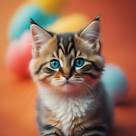 kitten with colorful clouds - generated by aiの素材