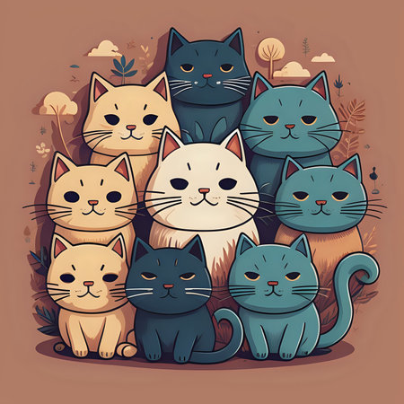 Group of cute cats for wallpaper and graphic designs 2D Illustration - generated by aiの素材