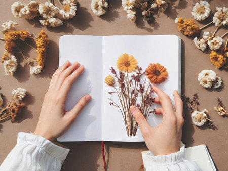 Hands Holding Dry Flowers Plants Collection Notebook - generated by aiの素材