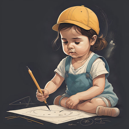 illustration of Little girl drawing with chalk - generated by aiの素材