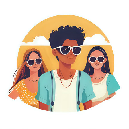 illustration of Young adults in sunglasses enjoy summer vacation - generated by aiの素材