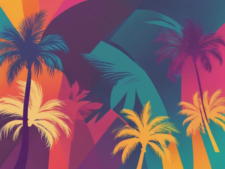 colorful background with palm silhouettes design - generated by aiの素材
