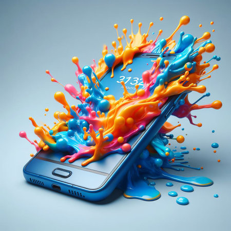 3D Mobile Phone with melting effect paint splash - generated by aiの素材
