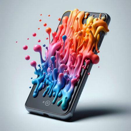 3D Mobile Phone with melting effect paint splash - generated by aiの素材