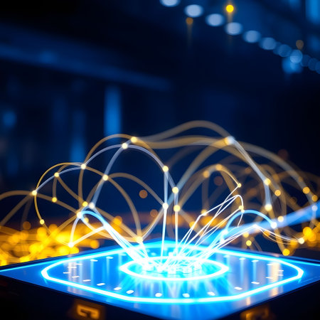 Futuristic technology background with glowing lines. 3D Renderingの素材