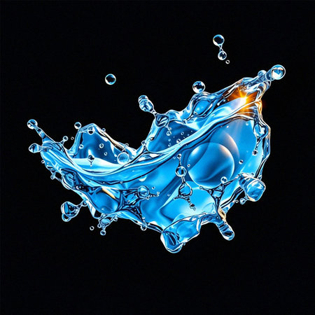 Blue water splash isolated on black background. 3d rendering. Square.の素材