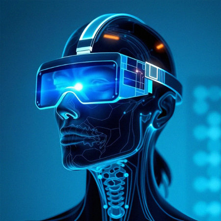 3D Illustration of a Male Head with Virtual Reality Glassesの素材