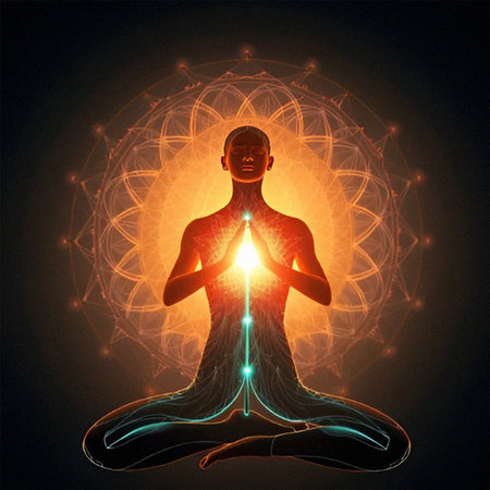 Human body in yoga pose on a dark background. 3d renderingの素材