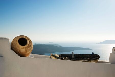 View over the Aegean Sea, Santorini, Greeceの写真素材