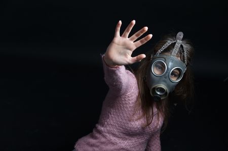 Protesting in gas maskの写真素材