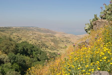Golan heights and view over the Sea of Galilleeの写真素材