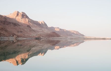 The Dead Sea and reflection of Judea mountainsの写真素材