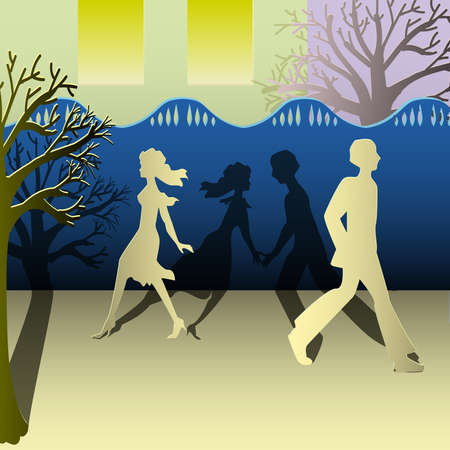 shadows from parted are united. paper illustrationのイラスト素材