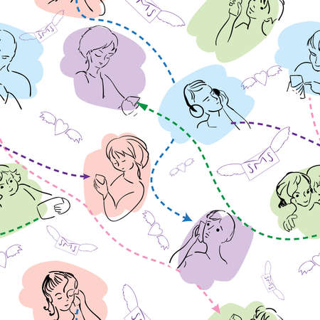 pattern with children who talk on the phoneのイラスト素材