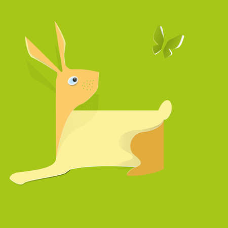 Rabbit of the white and yellow paper on green backgroundのイラスト素材