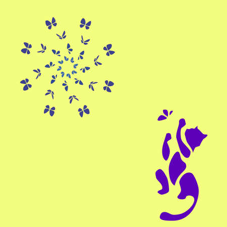 blue  cat playing with butterfly  illustrationのイラスト素材