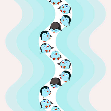 round and funny penguins sliding - seamless patternのイラスト素材