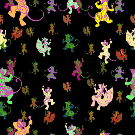 Squirrel, mouse, wombat, tattooed dancing with maracas seamless patternのイラスト素材