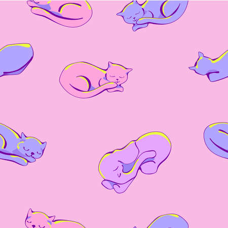 Sleeping kittens and elephant among them . Seamless patternのイラスト素材