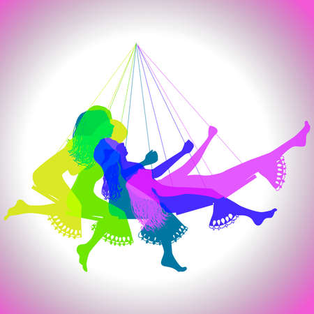 silhouette of a girl on a swing, frame by frame, illustrationのイラスト素材