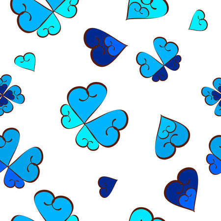 Seamless pattern with hearts and butterflies. blue and whiteのイラスト素材