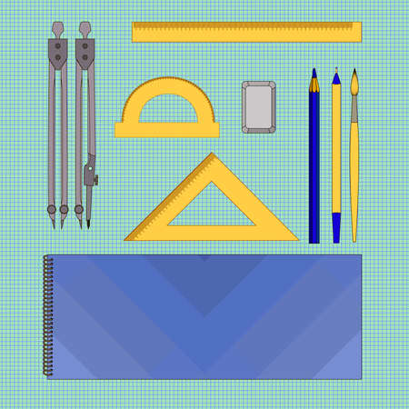 stationery set of ten items on a sheet in a cageのイラスト素材