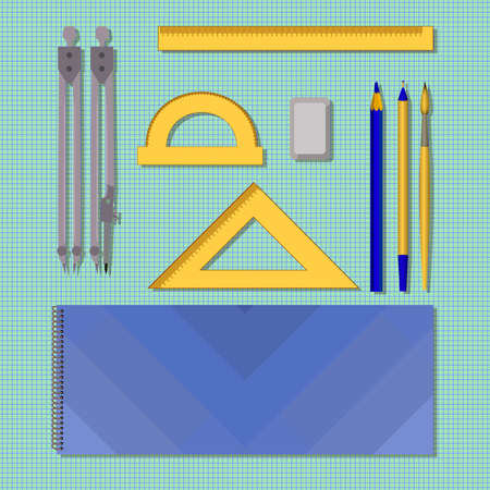 stationery set of ten items on a sheet in a cageのイラスト素材