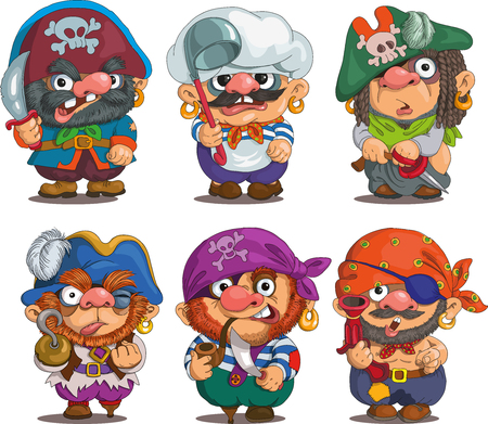 Funny cartoon. Characters. Pirates set. Isolated objects.のイラスト素材
