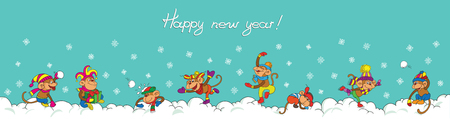 Funny monkeys frolic in the snow.のイラスト素材