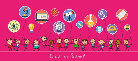 Back to school sketches with happy pupils. のイラスト素材