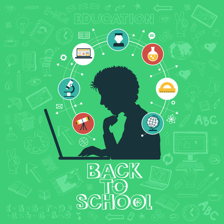 Back to school - doodle set, colored icons flat. のイラスト素材