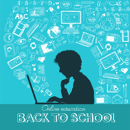 Back to school - doodle set, colored icons flat.のイラスト素材