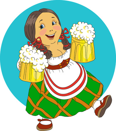 Bavarian woman with beer mugs.のイラスト素材