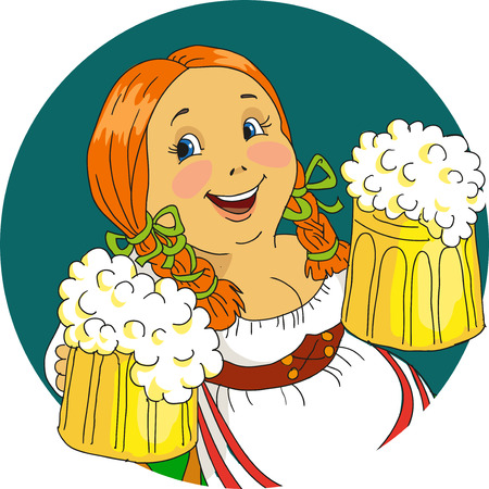 Bavarian woman with beer mugsのイラスト素材