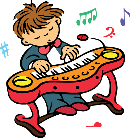 Hand drawn. Vector illustration. The boy who plays on the clavier.のイラスト素材