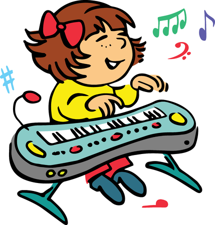 Hand drawn. Vector illustration.The girl who plays the piano.のイラスト素材