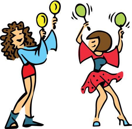 Hand drawn. Vector illustration. Girl playing maracas. Isolated objects.のイラスト素材