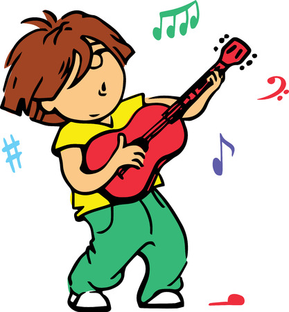 Hand drawn. Vector illustration. Boy playing guitar. Isolated objects.のイラスト素材