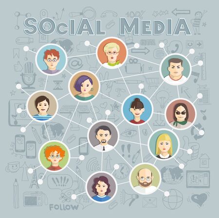 Social Media Circles, Network Illustration, Vector, Iconのイラスト素材