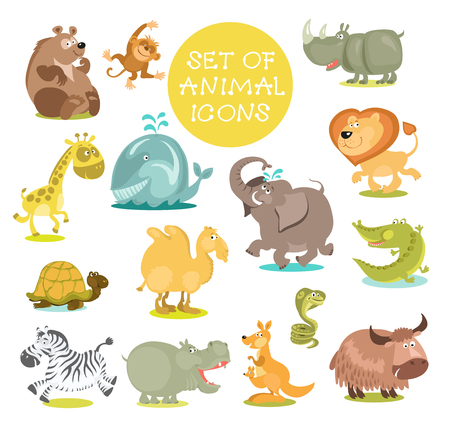 Collection of cute cartoon animals. Hand drawn. Isolated on a white background.のイラスト素材