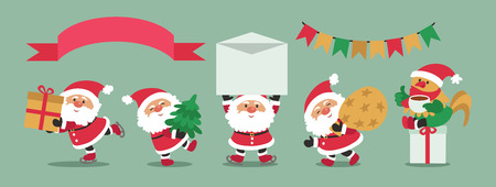 Vector. Funny cartoon. Set of Santa Claus. 2017 Year of the rooster. Isolated objects.のイラスト素材