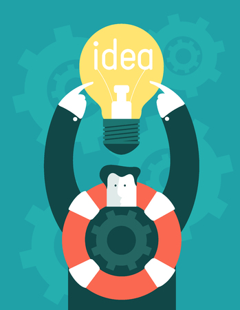 Businessman saved his business with a new idea. Successful case management. Vector graphics.のイラスト素材