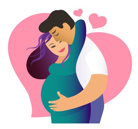 The concept of a happy family. Happy loving couple is expecting a child. Vector illustration.のイラスト素材