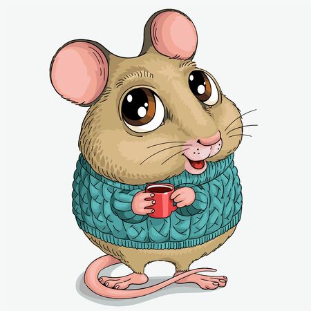 Vector illustration. Cute cartoon. Funny mouse in a sweater.のイラスト素材
