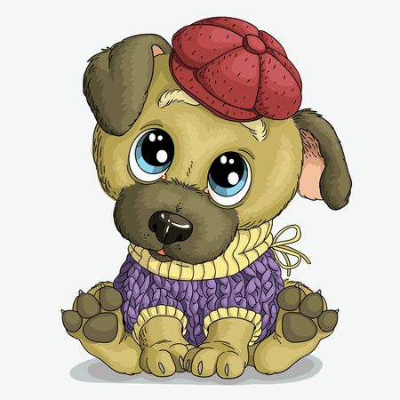 Vector illustration. Cute cartoon. Funny puppy in a sweater.のイラスト素材