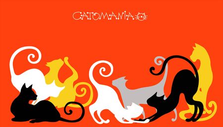 Vector illustration. Graceful silhouettes of cats on a red background.&#xD;&#xA;のイラスト素材
