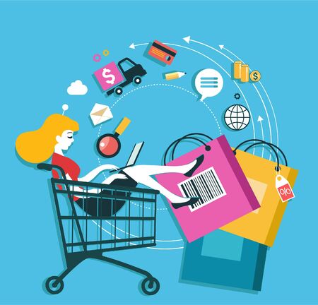 E-commerce infographics background. Internet banking concept. Services, loyalty programs, bonuses, discounts.のイラスト素材