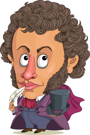 Vector funny cartoon. Russian poet Alexander Pushkin.のイラスト素材