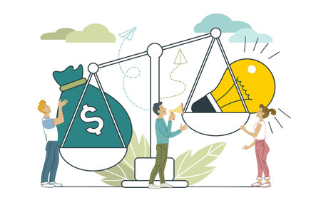Vector. Infographic illustration of businessmen who invest in an idea. A metaphor for the desire to receive more dividends from business development.のイラスト素材