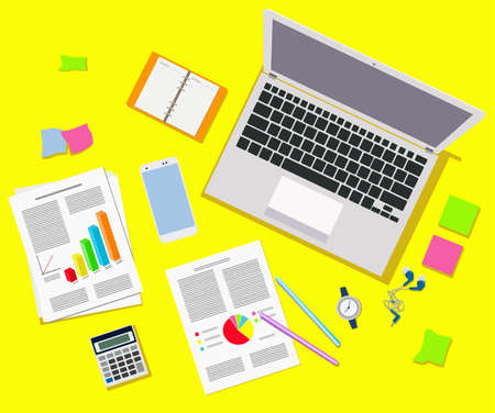 Laptop and office supplies vector illustration.のイラスト素材